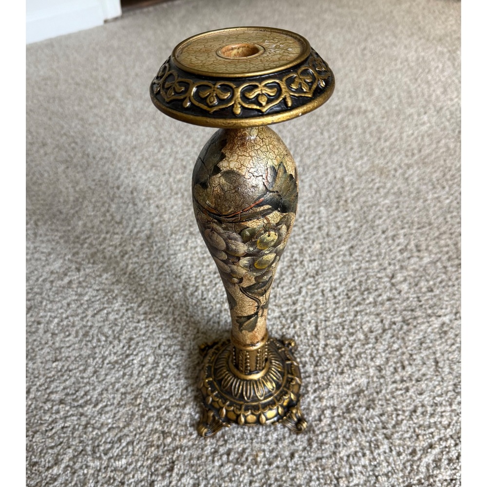 Vintage style French Candle Holder‎ Pedestal Gold grapes Accent Home Decor